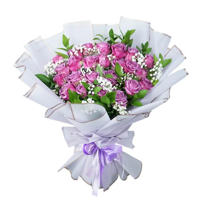 Rangkaian Elegan 3 Mawar Ungu - Wonder Regal Purple