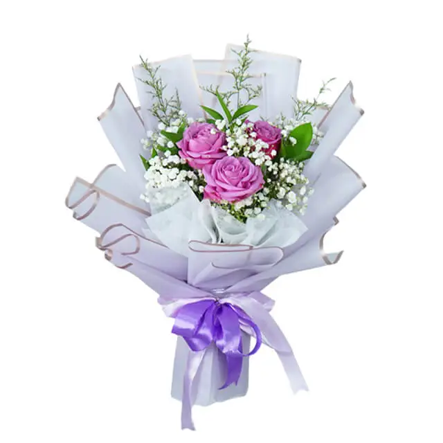 Rangkaian Elegan 3 Mawar Ungu - Wonder Regal Purple