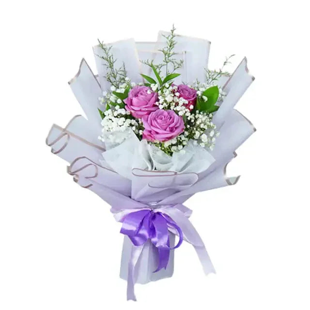 Rangkaian Elegan 3 Mawar Ungu - Wonder Regal Purple