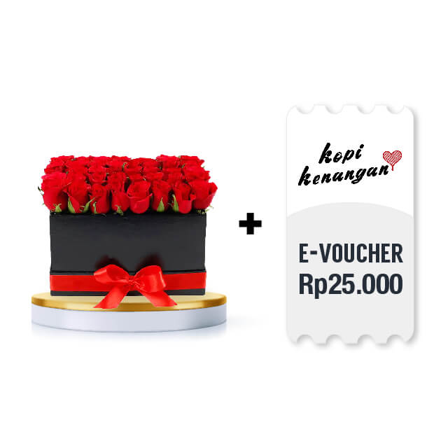 40 Red Roses with E voucher Kopi Kenangan Rp 25.000