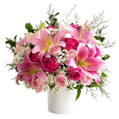 Bouquet bunga mawar dan lili pink, online florist terpercaya untuk hadiah istimewa