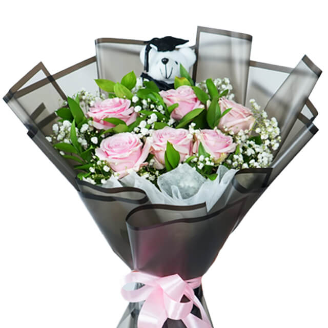 Wonder Graduation Pink Rose - Buket Bunga Mawar