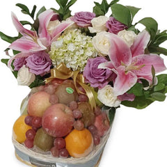 Bunga segar dan buah dalam keranjang, online florist terpercaya untuk hadiah istimewa