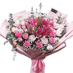 Bouquet bunga mawar dan lili pink, online florist terpercaya untuk hadiah istimewa