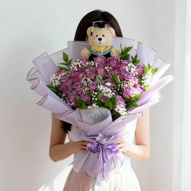 Mawar Ungu dan Teddy Bear - Wonder Teddy Arms