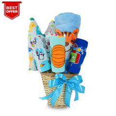 Keranjang hadiah bayi dengan handuk lucu dan mainan, penawaran terbaik dari online florist