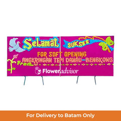 Bunga papan selamat sukses soft opening dari online florist FlowerAdvisor untuk Batam