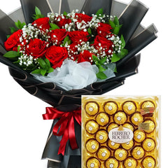 Red Rose Bouquet with 24 Ferrero Rocher