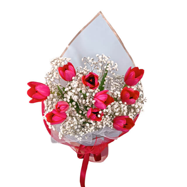 Bright Felicity - Bright Tulip Bouquet with Baby Breath