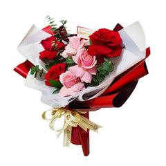 3 Red Roses 3 Pink Roses and Silver Dollar Bouquet - Juliet