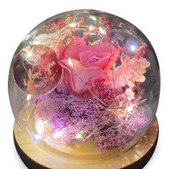 Bunga mawar pink dalam bola kaca dengan lampu LED, hadiah romantis dari online florist