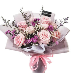 Buket bunga mawar pink dan ungu, bunga segar dari online florist untuk hadiah istimewa