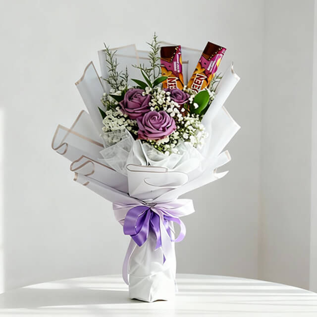 Buket Mawar Ungu dan SilverQueen - Wonder Queen