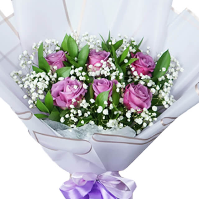 Buket Elegan 6 Mawar Ungu - Wonder Indigo