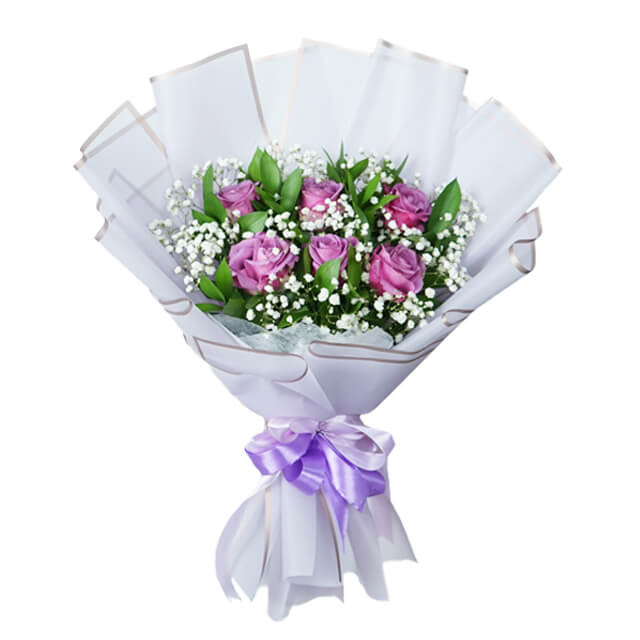 Buket Elegan 6 Mawar Ungu - Wonder Indigo
