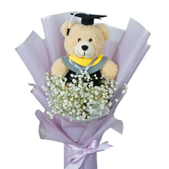 Boneka beruang wisuda dengan bunga baby's breath, online florist terpercaya
