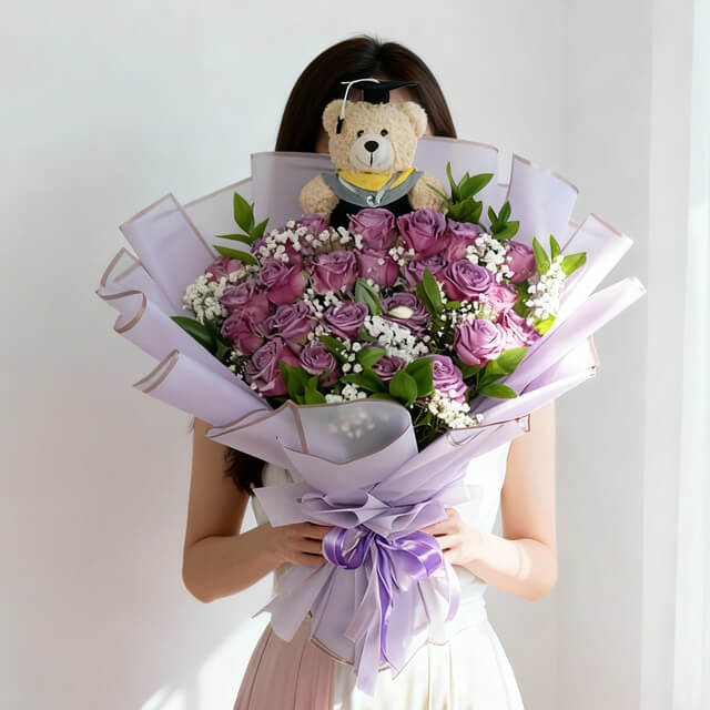 Mawar Ungu dan Teddy Bear - Wonder Teddy Arms