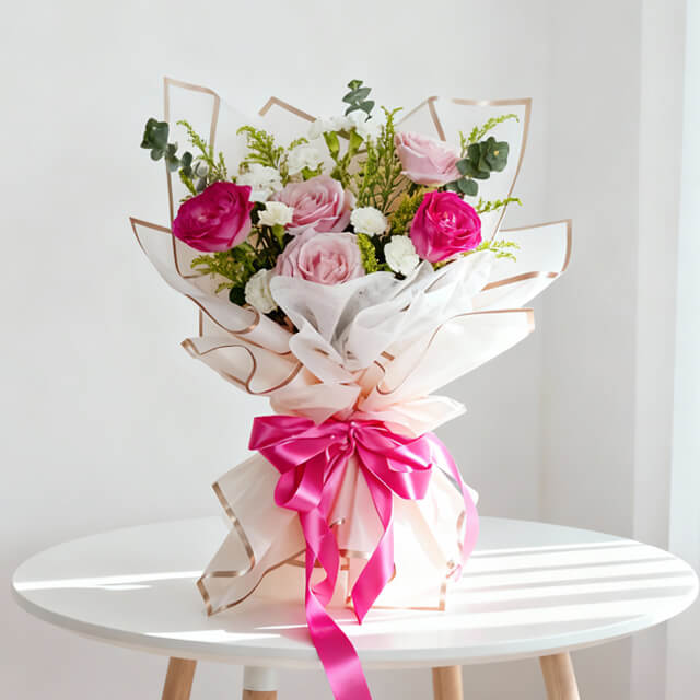Pink Roses and Soft Pink Roses Bouquet - Serenity