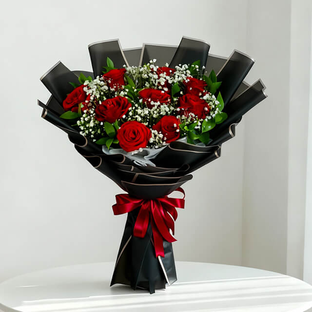 9 Tangkai Buket Bunga Valentine Wonder Red Rose - VDAY