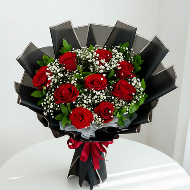 9 Tangkai Buket Bunga Valentine Wonder Red Rose - VDAY