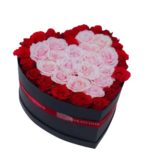 Bunga mawar merah dan pink dalam kotak hati, online florist terpercaya