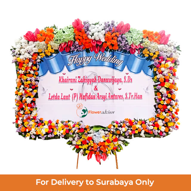 Papan Bunga Happy Wedding Beloved Lovebirds