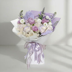 Bouquet bunga ungu dan putih elegan dari online florist, cocok untuk hadiah istimewa