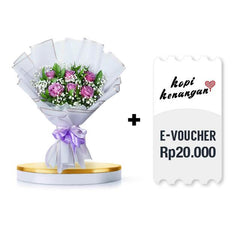 Bouquet bunga mawar ungu dengan e-voucher Rp20.000, online florist terpercaya