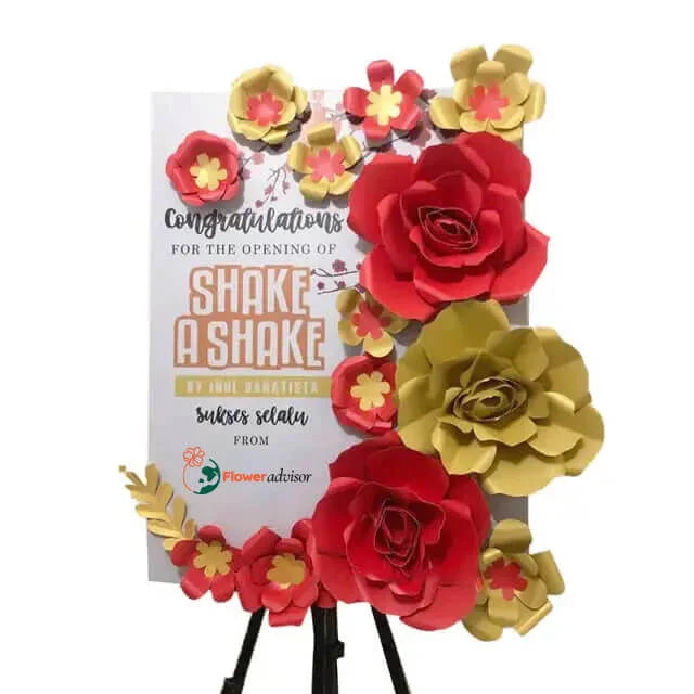 Bunga kertas merah dan kuning untuk ucapan selamat, layanan online florist terpercaya