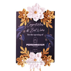 Bunga ucapan selamat pembukaan dari online florist dengan desain elegan dan warna emas putih