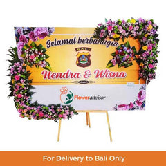 Bunga papan selamat pernikahan untuk Hendra & Wisna, layanan online florist di Bali