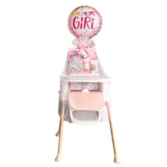 Hadiah bayi perempuan dengan balon 'Baby Girl' dan perlengkapan lucu, dikirim oleh online florist terpercaya