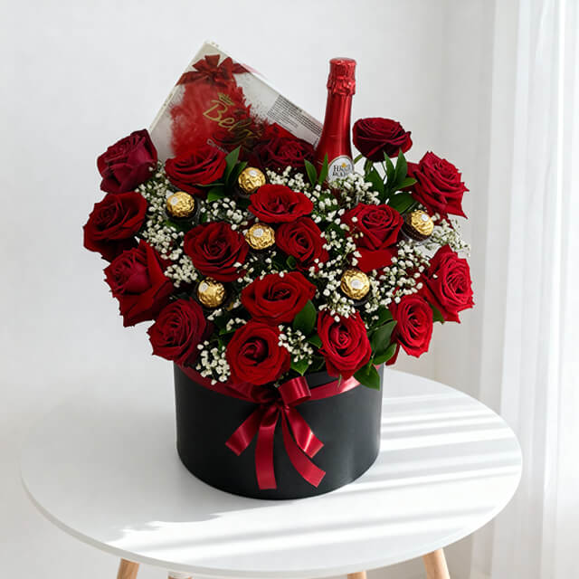 Frosty Delights - Red Roses with Chocolate