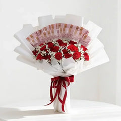 Money Bouquet (41 - 50 Lembar Uang) with Red Roses