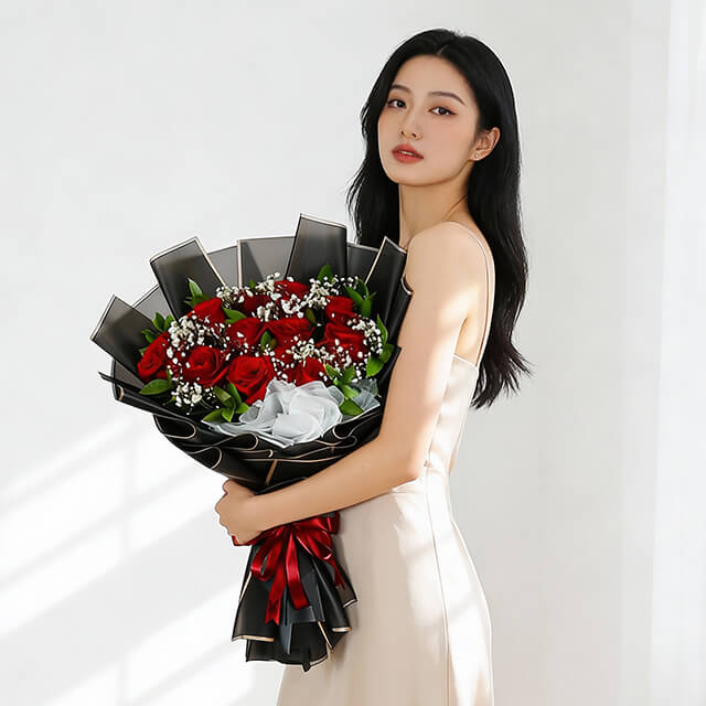 12 Tangkai Buket Bunga Valentine Radiance Rose - VDAY