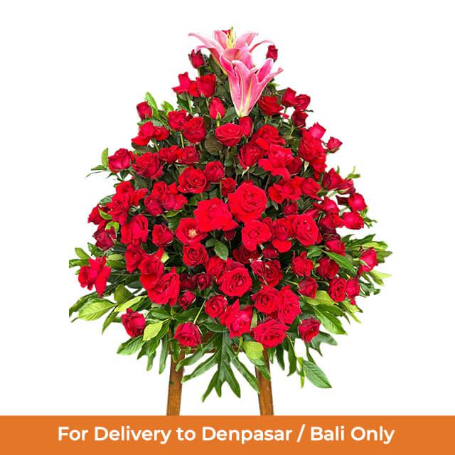 Bunga mawar merah dan lili pink untuk pengiriman Denpasar/Bali, online florist terpercaya