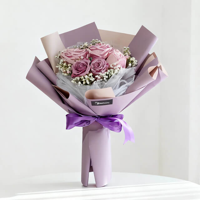 2 Purple Roses, 3 Pink Roses - Jeannette