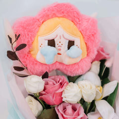 Bouquet bunga mawar pink dan putih dengan boneka lucu, online florist pilihan hadiah romantis