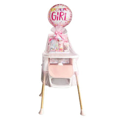 Hadiah bayi perempuan dengan balon 'Baby Girl' dan dekorasi manis, ideal untuk online florist