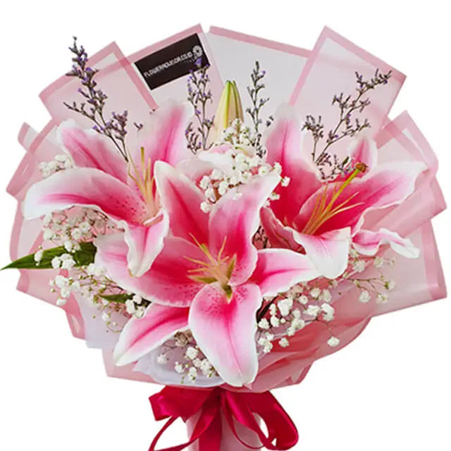 3 Lilies Bouquet with Baby Breath - Harvest Bounty