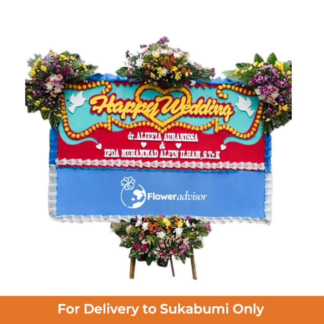 Papan Bunga Wedding Nuansa Biru Merah