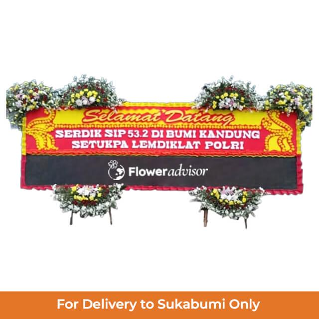 Bunga papan selamat datang dari online florist untuk acara resmi di Sukabumi