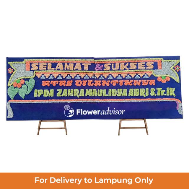 Papan Bunga Gandeng Selamat dan Sukses Nuansa Biru