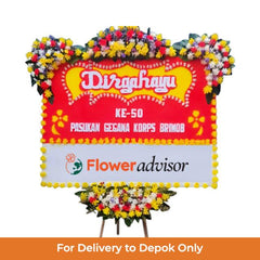 Bunga papan ucapan selamat dari online florist, dirangkai meriah untuk perayaan ke-50 Pasukan Gegana Korps Brimob.