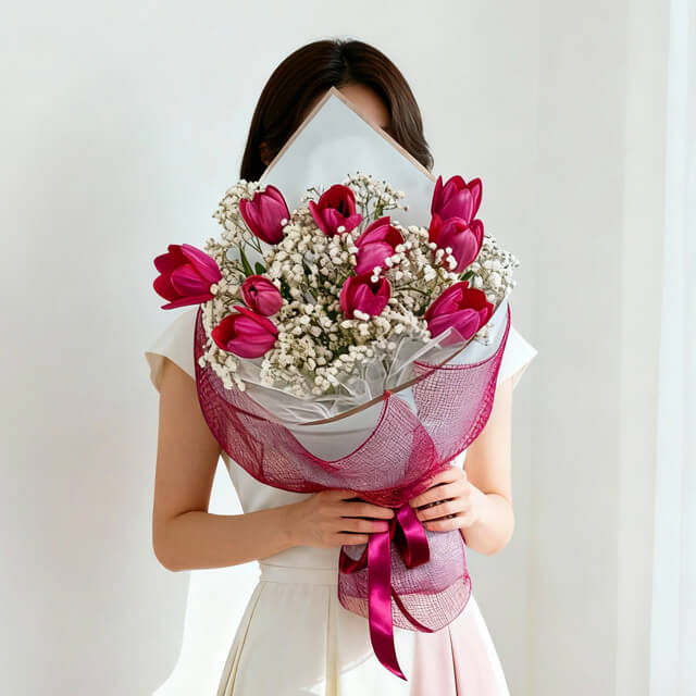 Bright Felicity - Bright Tulip Bouquet with Baby Breath