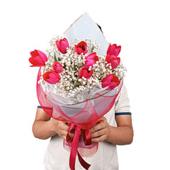 Bright Felicity - Bright Tulip Bouquet with Baby Breath