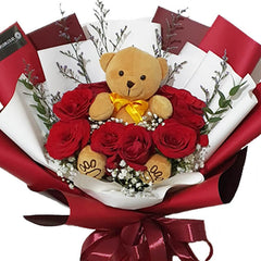 Love & Grace - Red Roses with Teddy Bear
