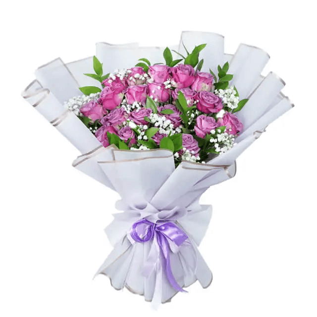 Rangkaian Elegan 3 Mawar Ungu - Wonder Regal Purple