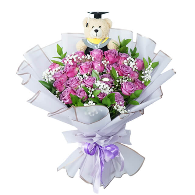 Mawar Ungu dan Teddy Bear - Wonder Teddy Arms