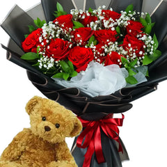 Red Rose Bouquet with Teddy Bear